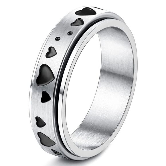 316L Stainless Steel Silver Heart Fidget Anxiety Stress Relieving Spin Ring - Picture 1 of 4